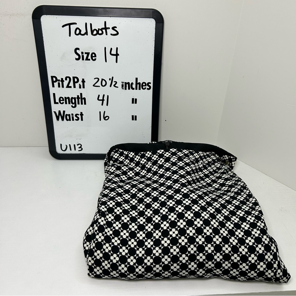 NWOT Talbots Black & White Checkered Flutter Sleeve Fit & Flare Dress Size 14 - Picture 16 of 16